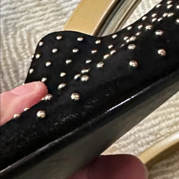 Steve Madden gold studded pointy black suede slides mules flats - Picture 5 of 6